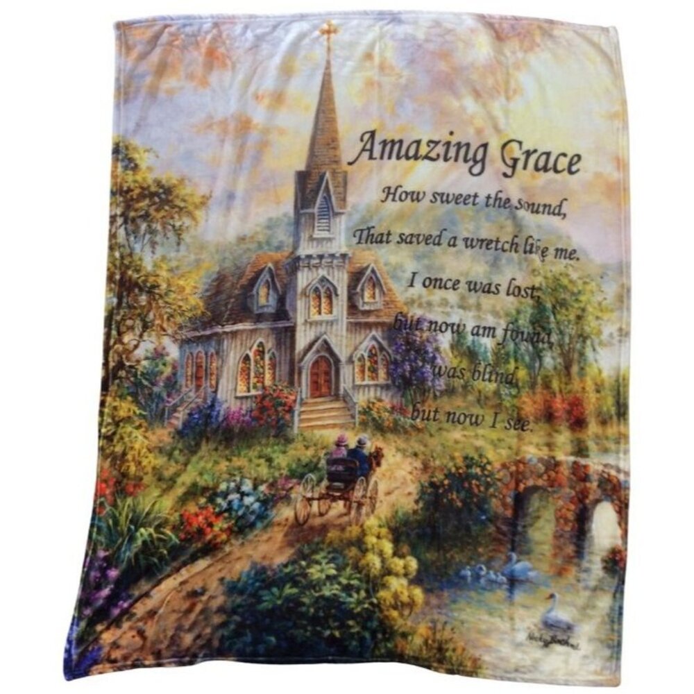 Amazing Grace Hymn Plush Gift Throw Blanket Religious Gospel Song Poem Church - Picture 2 of 3